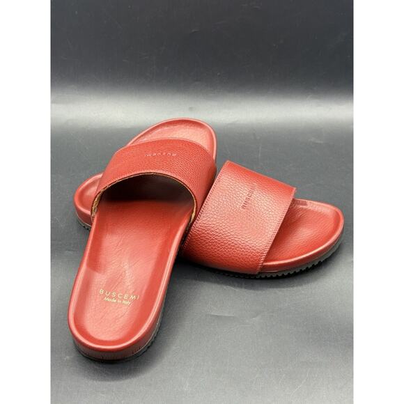 Buscemi Red Classic Slides Size9.5 Made In Italy Jon Buscemi Mint Pebble Leather